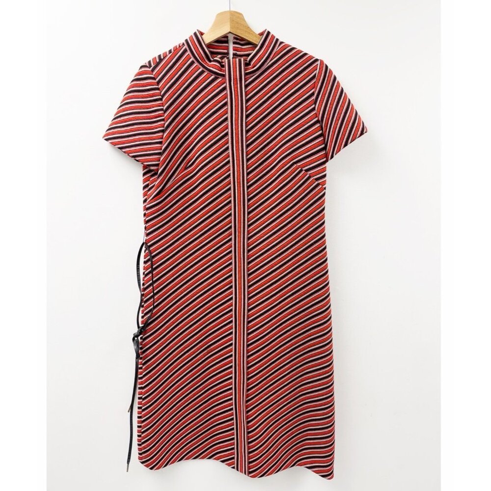 vintage McMullen Belted Dress diagonal stripe, central vertical stripe 1960s